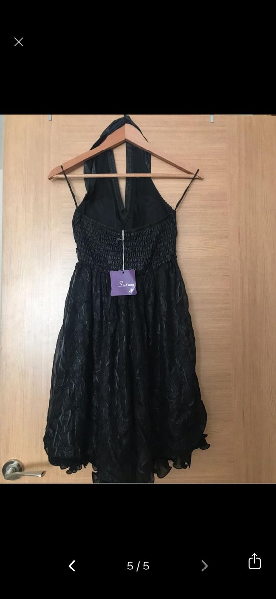 Siyah İşlemeli Uzun Halter Boyun Abiye Elbise - Görsel 4