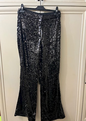 H&m Siyah Pullu İspanyol Paça Kadın Pantolon - Görsel 5