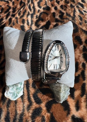 Roma Rakamlı Yılan Model Taşlı Gümüş Renk Şık Burma Kadın Saat - Görsel 5