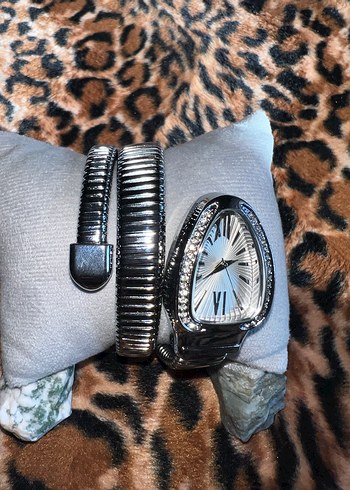 Roma Rakamlı Yılan Model Taşlı Gümüş Renk Şık Burma Kadın Saat - Görsel 3