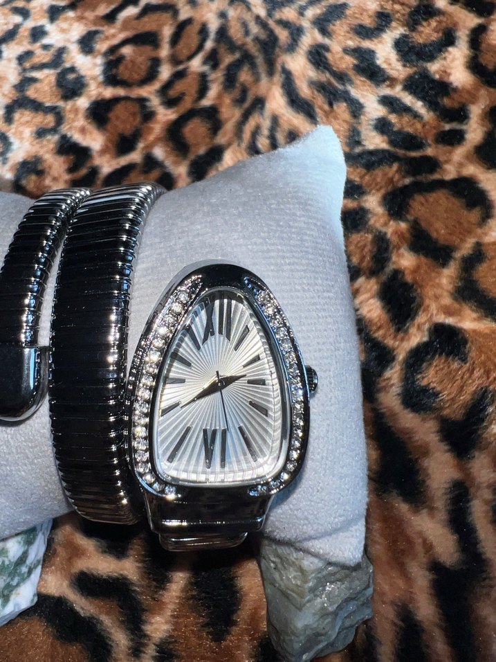 Roma Rakamlı Yılan Model Taşlı Gümüş Renk Şık Burma Kadın Saat - Görsel 4