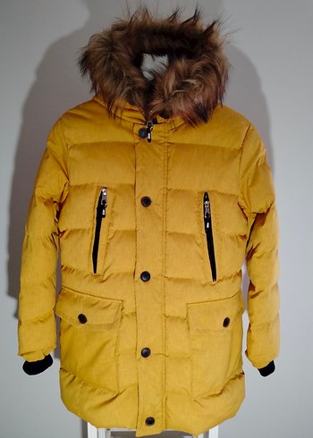 Erkek Sarı Kürklü Kapüşonlu Mont - Görsel 4