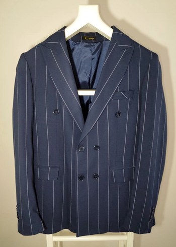 Çizgili Lacivert Kruvaze Erkek Takım Elbise - Görsel 2