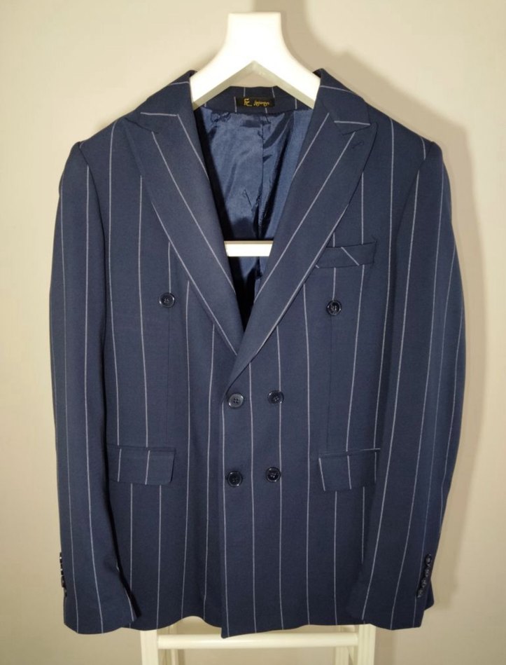 Çizgili Lacivert Kruvaze Erkek Takım Elbise - Görsel 2