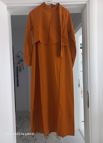 34 Beden turuncu Renk Boydan elbise