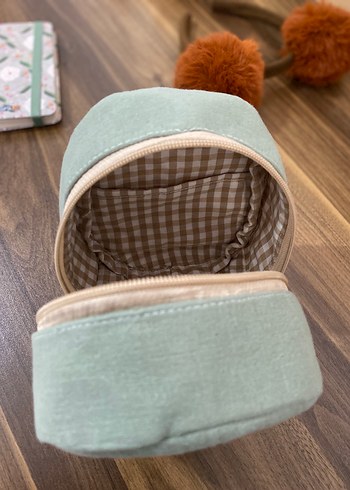 Fermuarlı Bej Keten kulaklık Çantası - Görsel 5