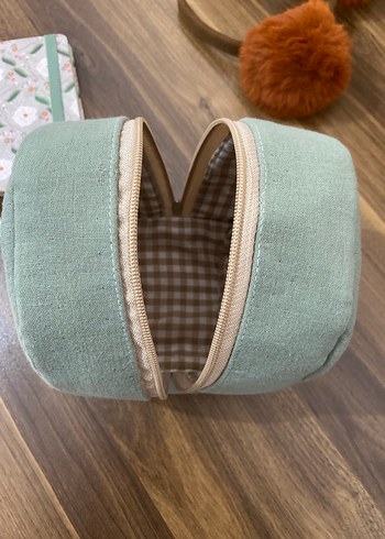 Fermuarlı Bej Keten kulaklık Çantası - Görsel 3