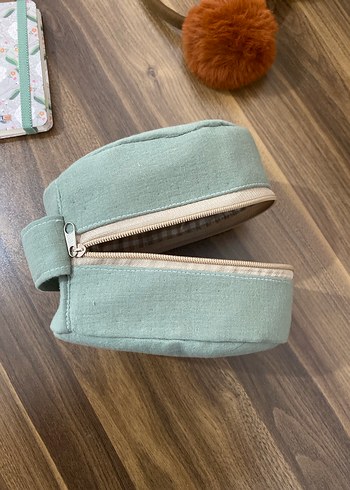 Fermuarlı Bej Keten kulaklık Çantası - Görsel 4