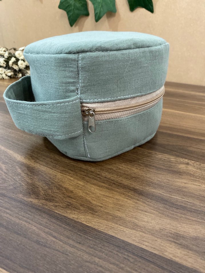 Fermuarlı Bej Keten kulaklık Çantası - Görsel 2