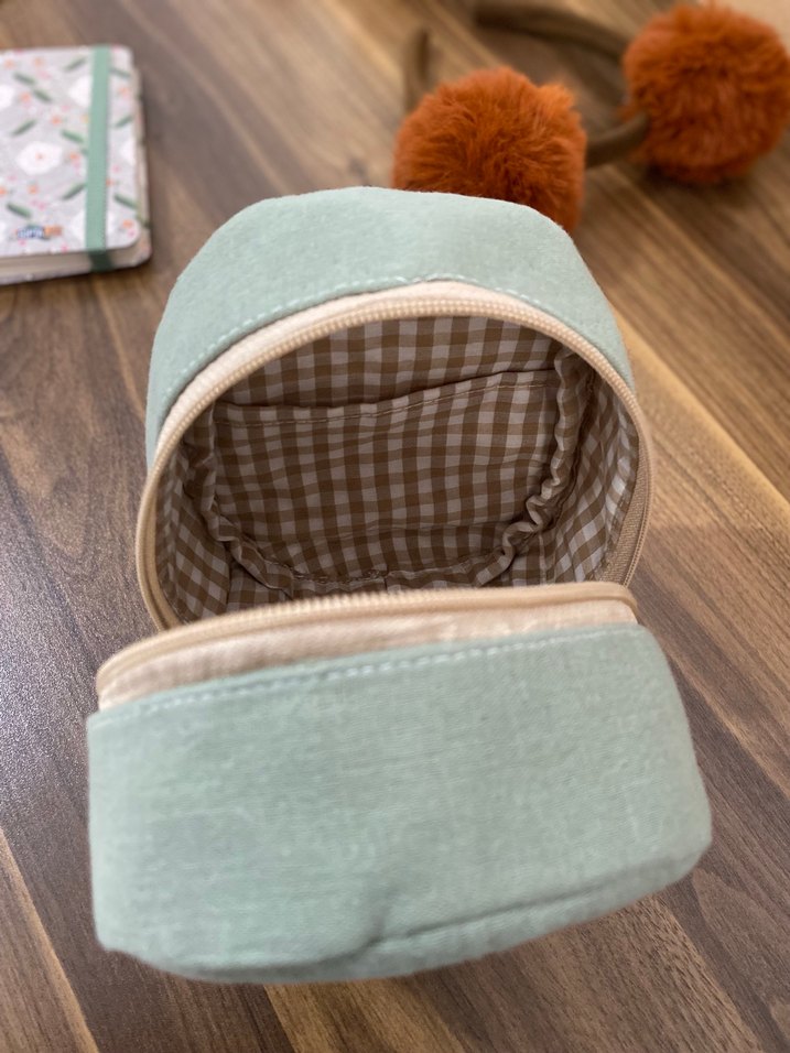 Fermuarlı Bej Keten kulaklık Çantası - Görsel 5