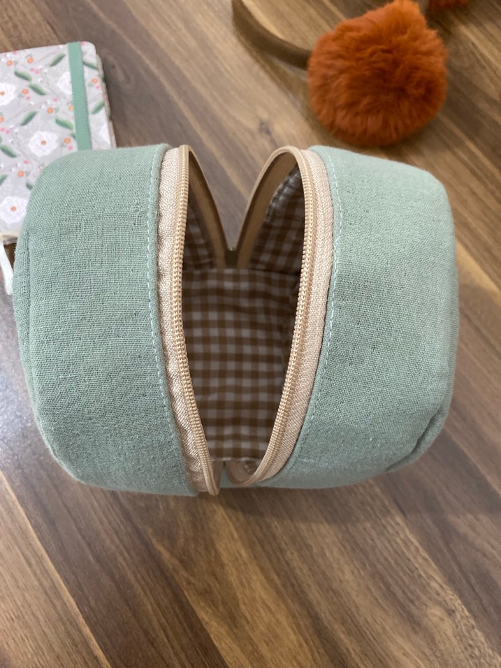 Fermuarlı Bej Keten kulaklık Çantası - Görsel 3