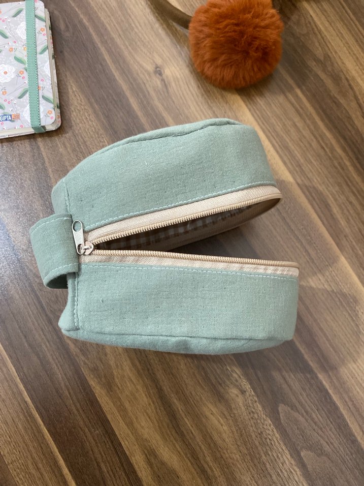 Fermuarlı Bej Keten kulaklık Çantası - Görsel 4