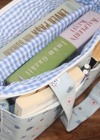 Çiçek Desenli Gri tablet kitap Çantası - Görsel 8