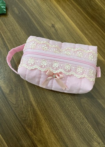 Dantel Detaylı Pembe Kadın Makyaj Çantası - Görsel 4