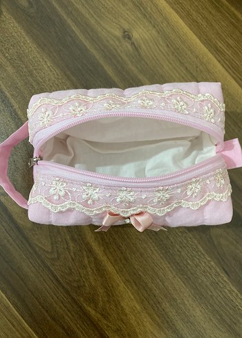 Dantel Detaylı Pembe Kadın Makyaj Çantası - Görsel 2