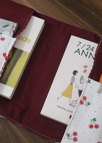Kiraz Desenli Beyaz Kumaş Kitap Kılıf - Görsel 4