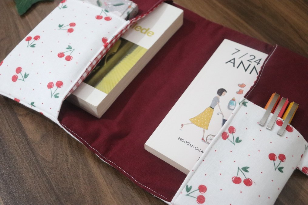 Kiraz Desenli Beyaz Kumaş Kitap Kılıf - Görsel 5