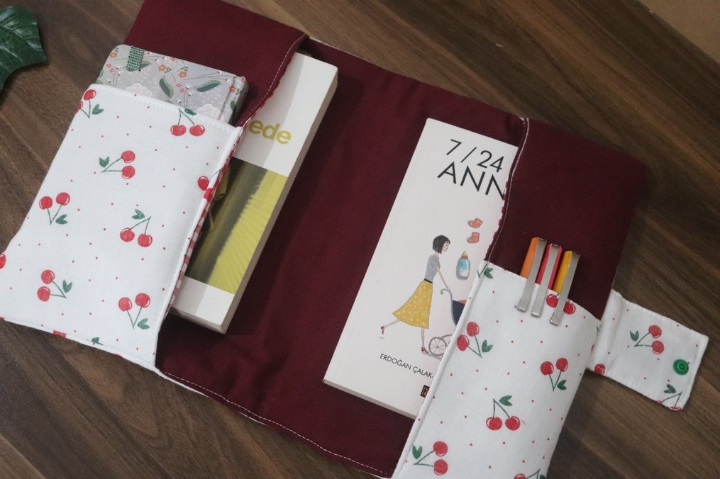 Kiraz Desenli Beyaz Kumaş Kitap Kılıf - Görsel 4