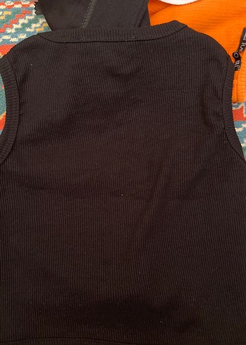m Beden siyah Renk Nakışlı Siyah Örme Crop Top