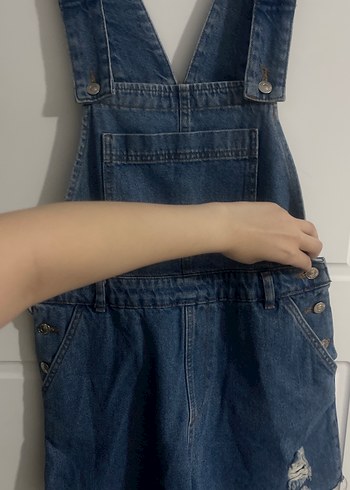 Mavi Kot Şort Salopet - Görsel 2