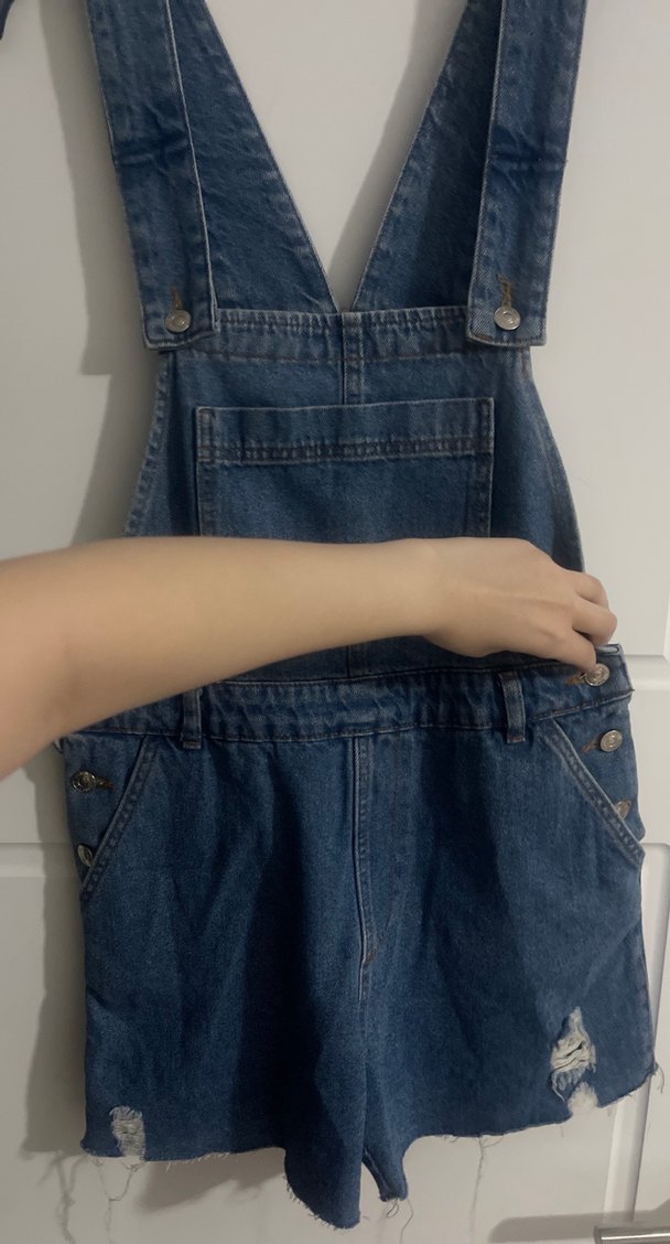 Mavi Kot Şort Salopet - Görsel 2