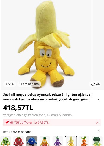 Sarı Muz Peluş Oyuncak