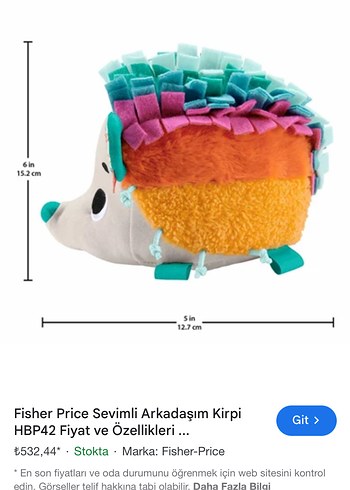 Fisher-Price Sevimli Arkadaşım Kirpi Peluş Oyuncak