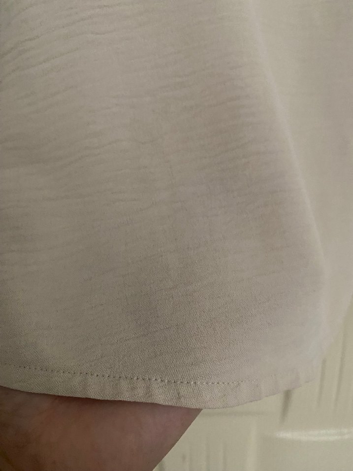 Krem V Yakalı Keten Salaş Kadın Askılı Bluz - Görsel 3