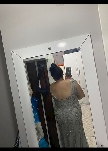 Gri Payetli Uzun Abiye Elbise - Görsel 2