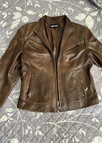 Kahverengi Biker Deri Ceket