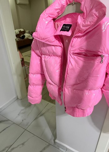 s Beden pembe Renk Parlak Pembe Kadın Kışlık Mont