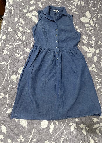 Düğmeli Lacivert Midi Denim Elbise