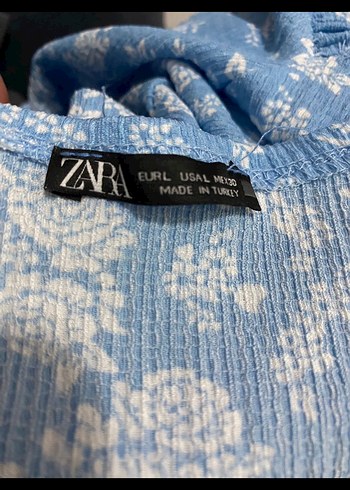 Zara Mavi Çiçek Desenli Uzun Bohem Elbise