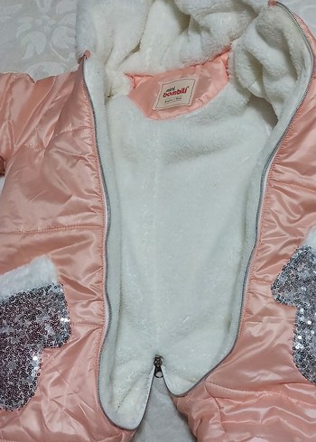 Kız Bebek Kürklü Kapüşonlu Pembe Tulumu - Görsel 2