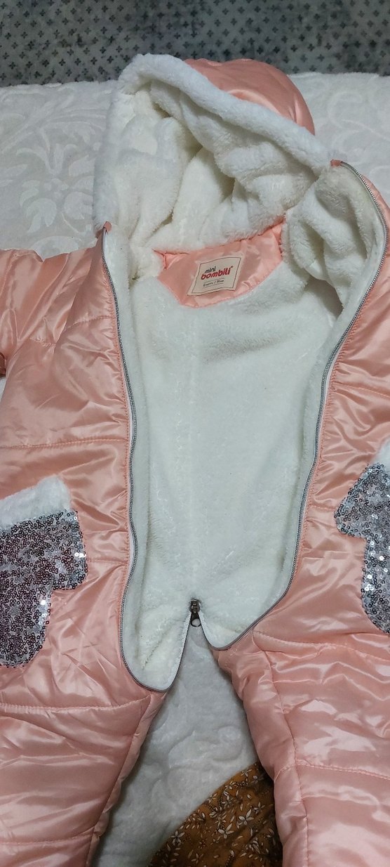 Kız Bebek Kürklü Kapüşonlu Pembe Tulumu - Görsel 2