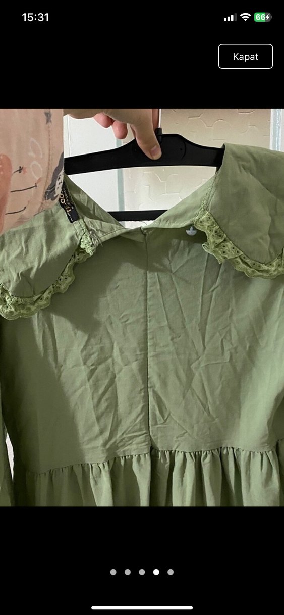 Kadın Haki Uzun Keten Elbise Fırfırlı - Görsel 4