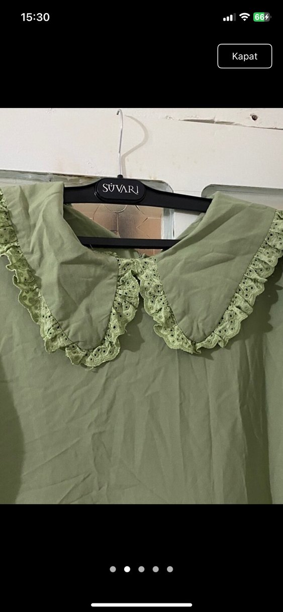 Kadın Haki Uzun Keten Elbise Fırfırlı - Görsel 2