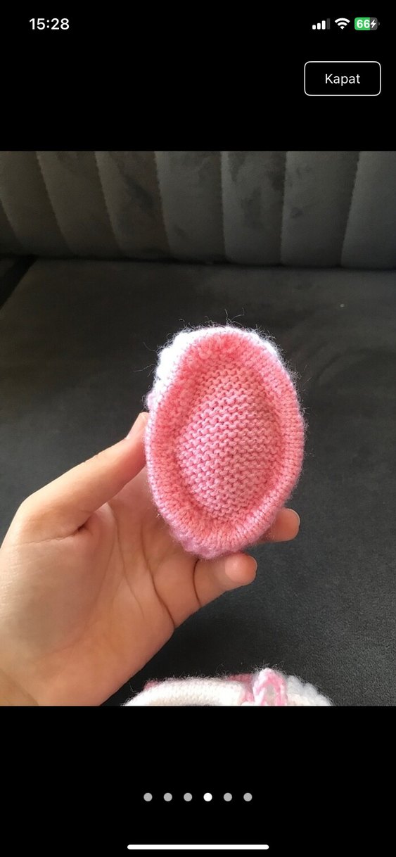 Pembe Örgü Kız Bebek Patik - Görsel 4