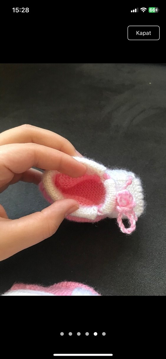 Pembe Örgü Kız Bebek Patik - Görsel 5