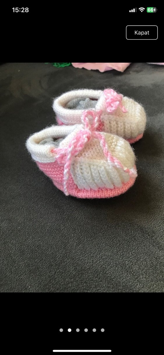 Pembe Örgü Kız Bebek Patik - Görsel 2