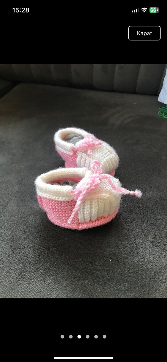 Pembe Örgü Kız Bebek Patik - Görsel 3