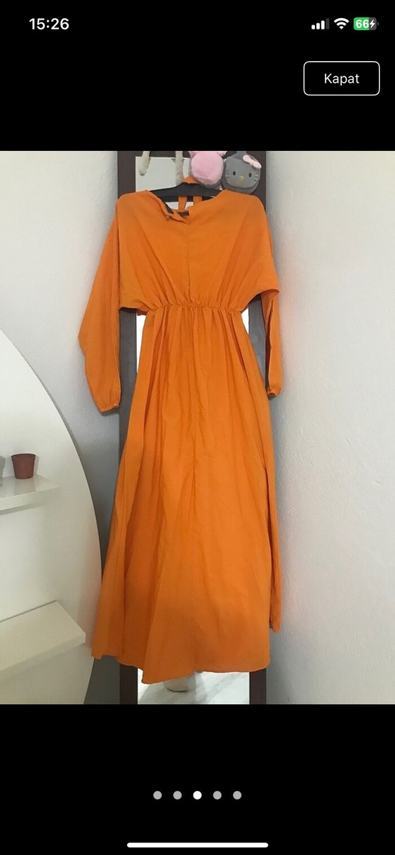 Turuncu Kadın Uzun  Elbise - Görsel 3