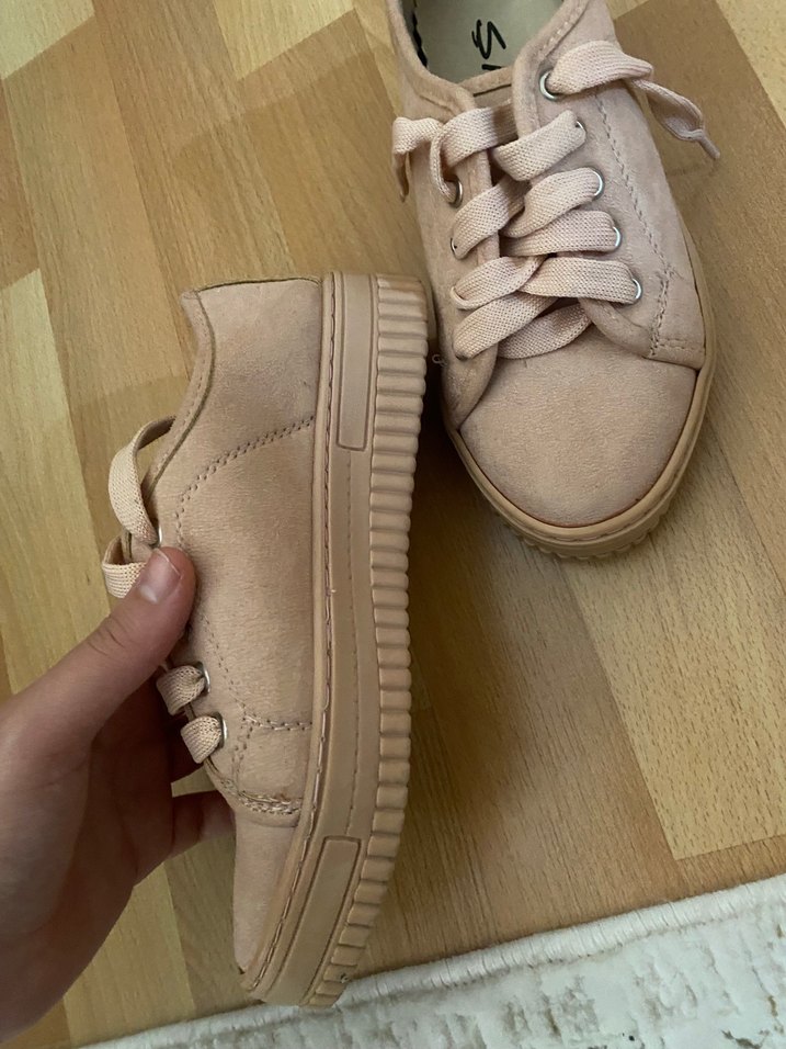 Bej Süet Kadın Spor Ayakkabı - Görsel 2