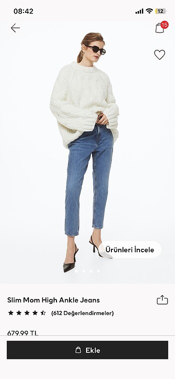 H&M yüksek Bel Slim Mom Jean