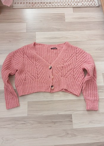 s Beden pembe Renk Pembe V Yaka Örgü Kadın Kazak