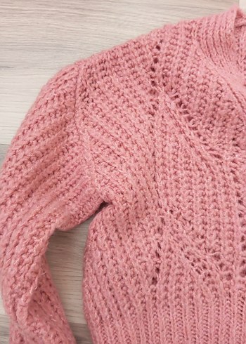 Pembe V Yaka Örgü Kadın Kazak
