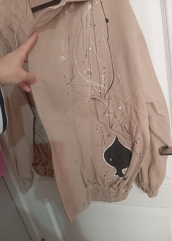 m Beden Quzu Bej Baskılı Kadın Ceket