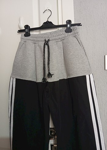 Kadın Gri Siyah Çizgili Bol Kesim Eşofman - Görsel 5