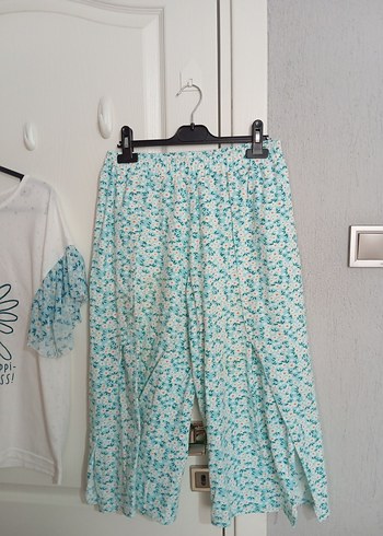 l Beden turkuaz Renk Beyaz Çiçek Baskılı Bohem Kadın Pijama Takımı