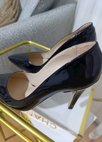 Siyah Parlak Yılan Desenli Stiletto - Görsel 3